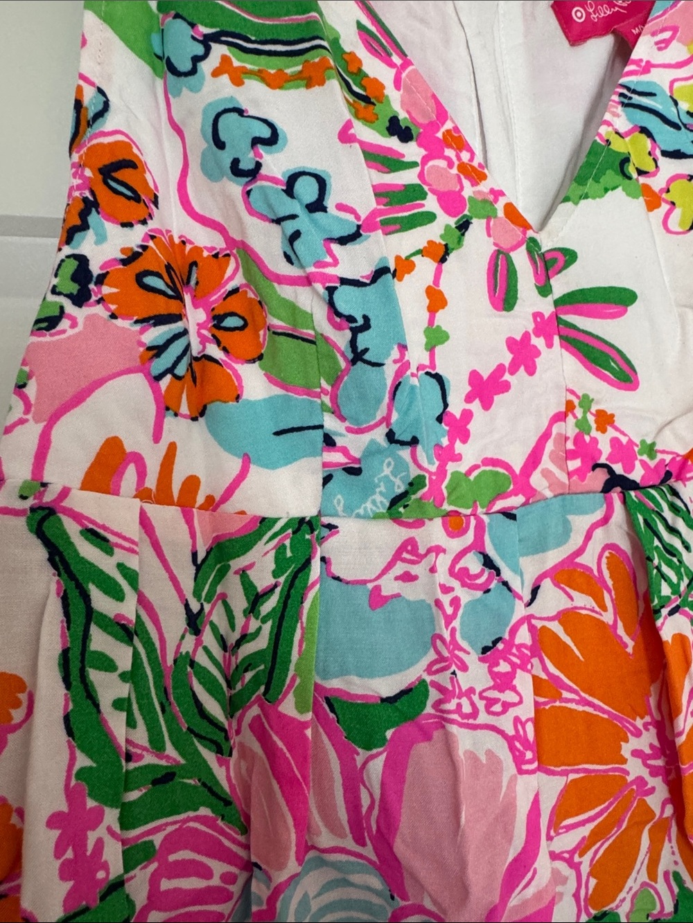 Lilly Pulitzer Bright Floral Sleeveless V-Neck Tank Top - Pink, Green, Orange - Picture 5 of 5